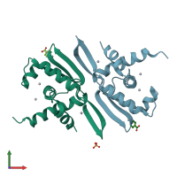 PDB entry 1hkq coloured by chain, front view.