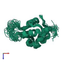 PDB entry 1hkt coloured by chain, ensemble of 28 models, top view.