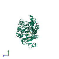 PDB entry 1hku coloured by chain, side view.