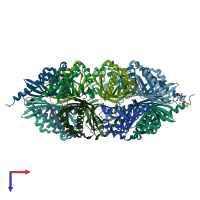 PDB entry 1hkx coloured by chain, top view.