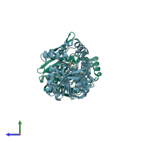 PDB entry 1hl7 coloured by chain, side view.