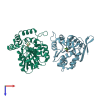 PDB entry 1hl7 coloured by chain, top view.