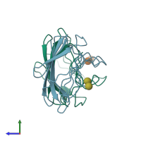 PDB entry 1hlc coloured by chain, side view.