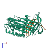 PDB entry 1hle coloured by chain, top view.