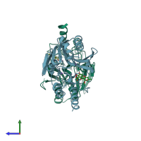 PDB entry 1hlk coloured by chain, side view.