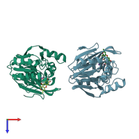 PDB entry 1hlk coloured by chain, top view.