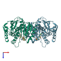 PDB entry 1hlp coloured by chain, top view.