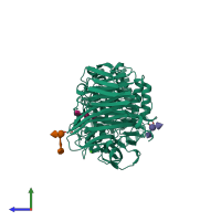 PDB entry 1hm2 coloured by chain, side view.