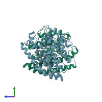 PDB entry 1hm4 coloured by chain, side view.