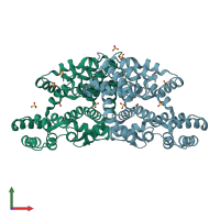 PDB entry 1hm6 coloured by chain, front view.