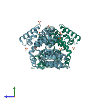PDB entry 1hm6 coloured by chain, side view.
