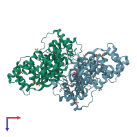 PDB entry 1hm6 coloured by chain, top view.