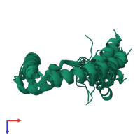 PDB entry 1hma coloured by chain, ensemble of 20 models, top view.