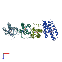 PDB entry 1hmo coloured by chain, top view.