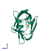 PDB entry 1hmr coloured by chain, side view.
