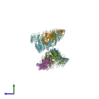 PDB entry 1hmv coloured by chain, side view.