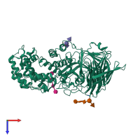 PDB entry 1hmw coloured by chain, top view.