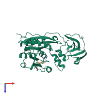 PDB entry 1hmy coloured by chain, top view.