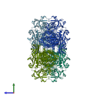 PDB entry 1hn1 coloured by chain, side view.