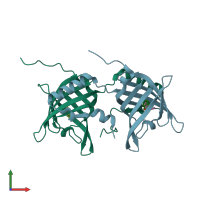 PDB entry 1hn2 coloured by chain, front view.