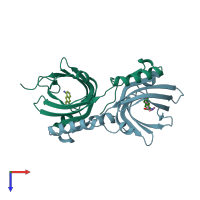 PDB entry 1hn2 coloured by chain, top view.