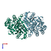 PDB entry 1hn9 coloured by chain, top view.