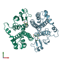 PDB entry 1hnb coloured by chain, front view.