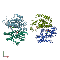 PDB entry 1hnc coloured by chain, front view.