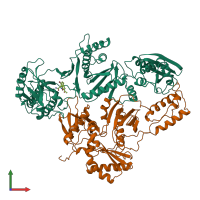 PDB entry 1hni coloured by chain, front view.
