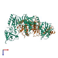 PDB entry 1hni coloured by chain, top view.