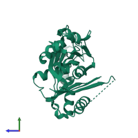 PDB entry 1hnk coloured by chain, side view.