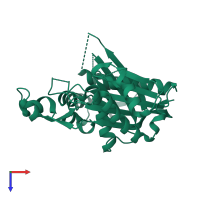 PDB entry 1hnk coloured by chain, top view.