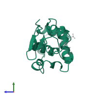 Lysozyme C in PDB entry 1hnl, assembly 1, side view.