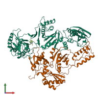 PDB entry 1hnv coloured by chain, front view.