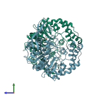 PDB entry 1hon coloured by chain, side view.