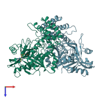 PDB entry 1hon coloured by chain, top view.