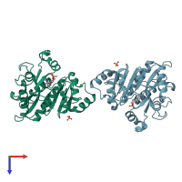 PDB entry 1hor coloured by chain, top view.