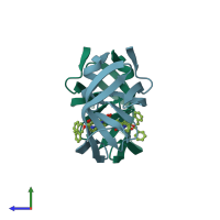 PDB entry 1hos coloured by chain, side view.