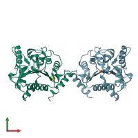 PDB entry 1hot coloured by chain, front view.