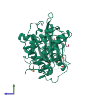 PDB entry 1how coloured by chain, side view.