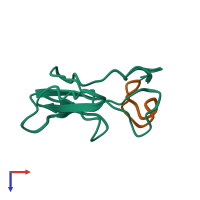 PDB entry 1hoy coloured by chain, ensemble of 20 models, top view.