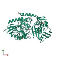 PDB entry 1hp1 coloured by chain, front view.