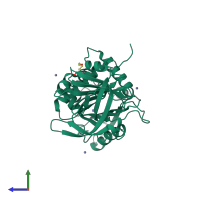 PDB entry 1hp7 coloured by chain, side view.