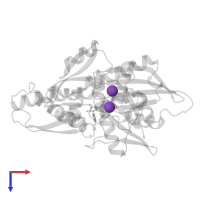 POTASSIUM ION in PDB entry 1hpm, assembly 1, top view.