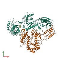 PDB entry 1hpz coloured by chain, front view.