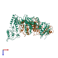 PDB entry 1hpz coloured by chain, top view.