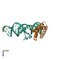 PDB entry 1hq1 coloured by chain, top view.