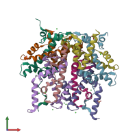 PDB entry 1hq3 coloured by chain, front view.