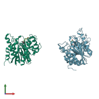 PDB entry 1hq5 coloured by chain, front view.