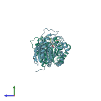 PDB entry 1hq5 coloured by chain, side view.